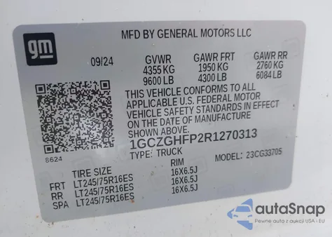 2024 Chevrolet Express Cargo Rwd 3500 Extended Wheelbase Wt из США, поврежденный, VIN 1GCZGHFP2R1270313